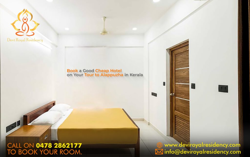 Solid walls here separate the rooms at Devi. There is a lot of emphasis on cleanliness & safety. So, you have a good cheap hotel in Kerala!