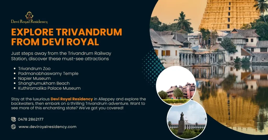 Discover the most popular tourist places near Trivandrum Railway Station including Zoo and Padmanabhaswamy Temple.